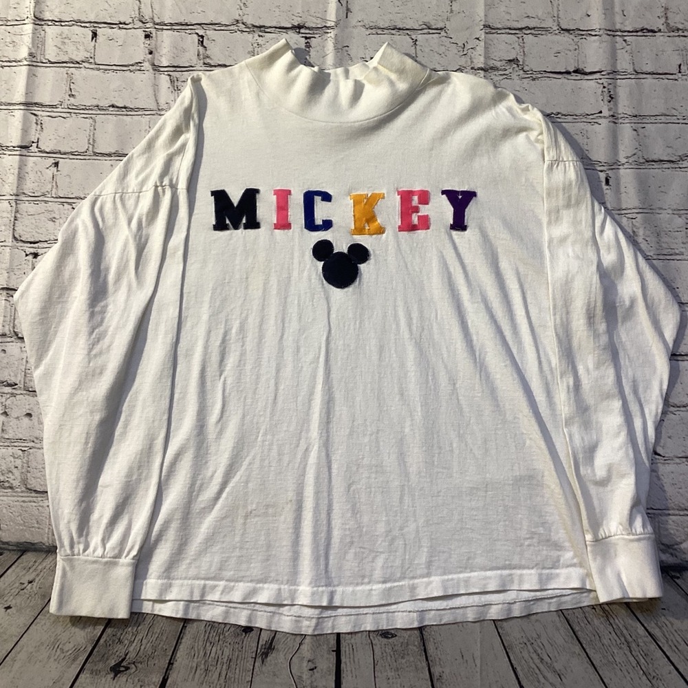 Vintage Disney Mickey & Co White Long Sleeve Mock Neck Embroidered Shirt OSFA